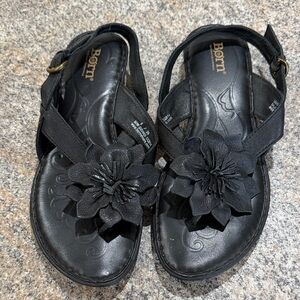 Born Black Sandals with Floral Design size 8